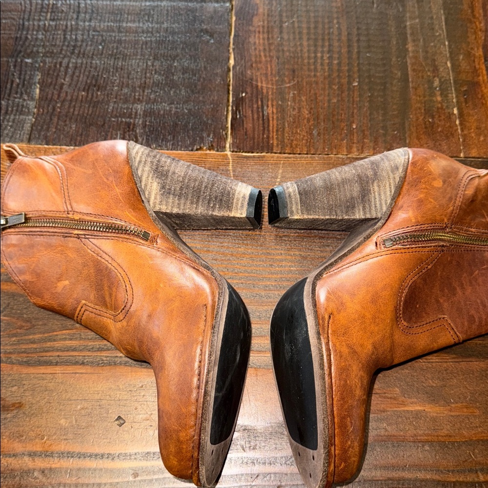 Frye Distressed Cognac 3” Heeled Boots